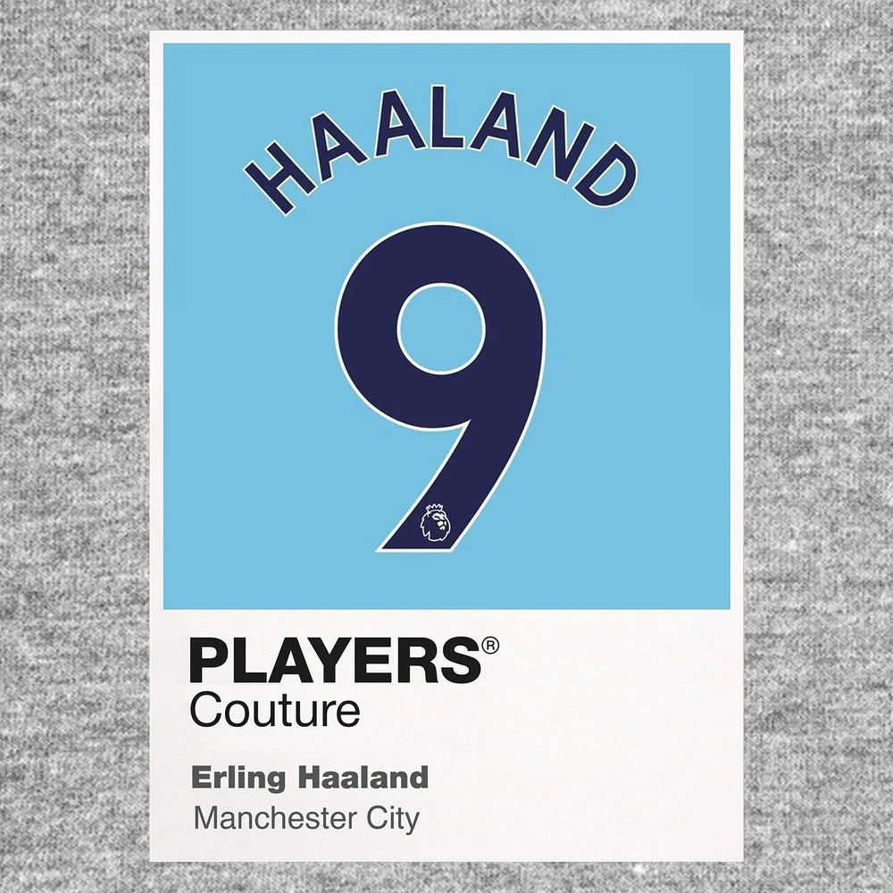 Erling Haaland 9 Football Shirt Frame Men's Hoodie – grey close-up detail shot of the Erling Haaland 9 Football Players