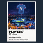 Erling Haaland Manchester City number 9 Icons in Lights Frame artwork in navy