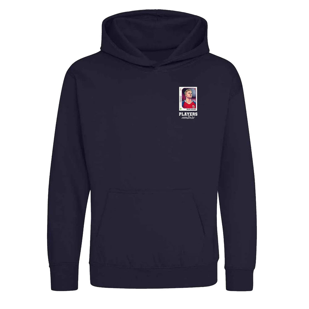 Erling Halland World Cup Sticker Kids Hoodie – erling haaland sticker kids navy hoodie Players Couture design