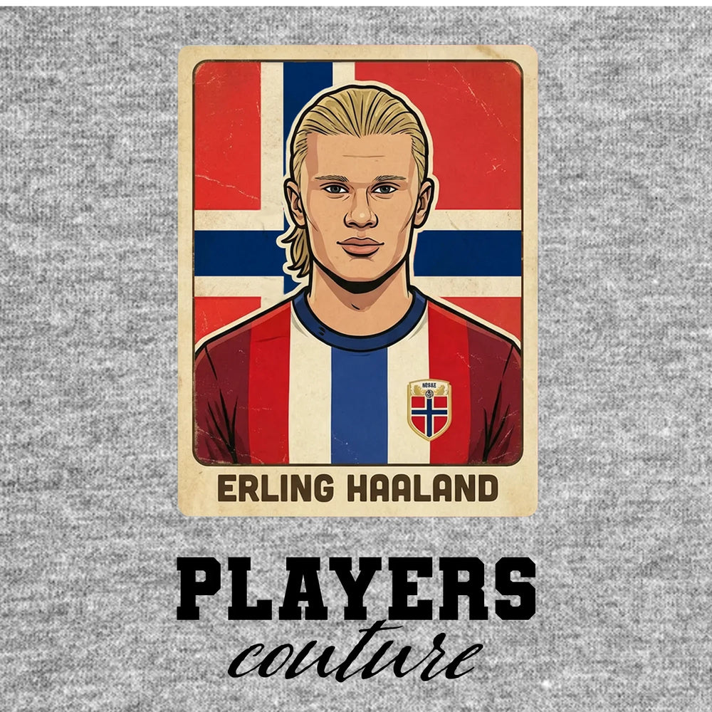 Erling Haaland 2026 World Cup Sticker Men's T-Shirt – grey close-up detail shot of the Erling Haaland 2026 World Cup Players
