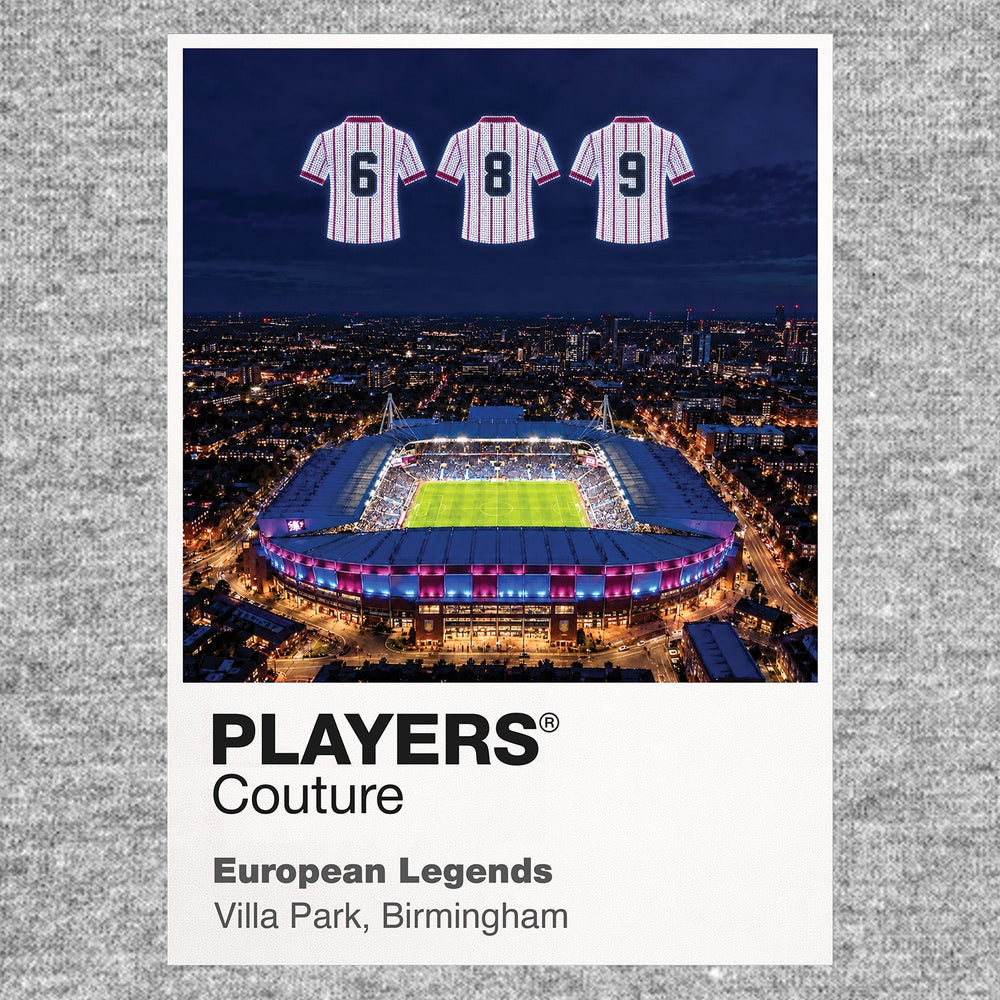 Aston Villa 1982 European Cup numbers 6 8 and 9 Icons in Lights Frame artwork in grey