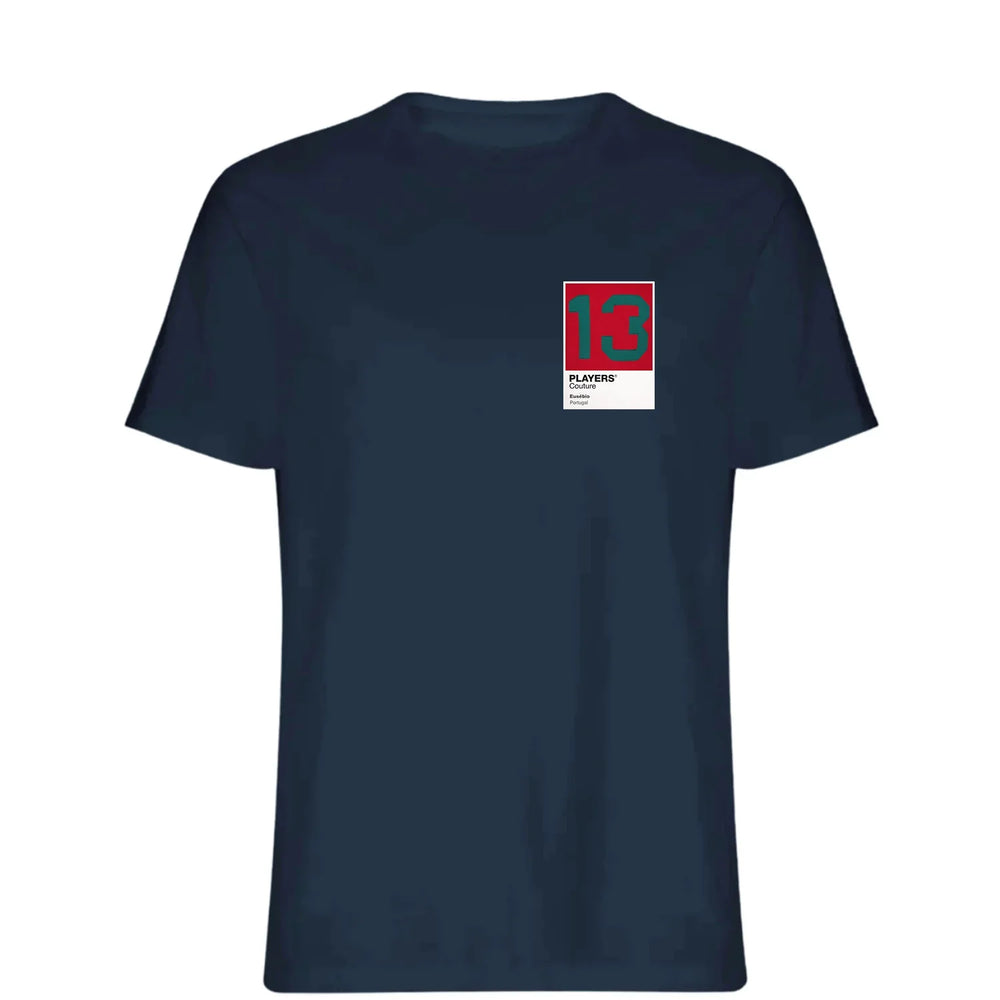 Eusebio 13 Football t-shirt – navy men's t-shirt featuring the Eusebio 13 Football Players Couture logo