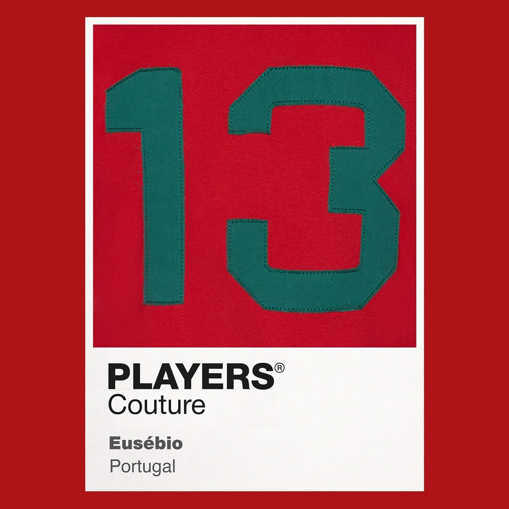 Eusebio 13 Football Shirt Frame Men's Hoodie – red close-up detail shot of the Eusebio 13 Football Players Couture logo