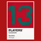 Eusebio 13 Football Shirt Frame Men's Hoodie – red close-up detail shot of the Eusebio 13 Football Players Couture logo