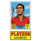 Eusebio World Cup Sticker Men's T-Shirt – close-up detail shot of the Eusebio World Cup Players Couture logo design