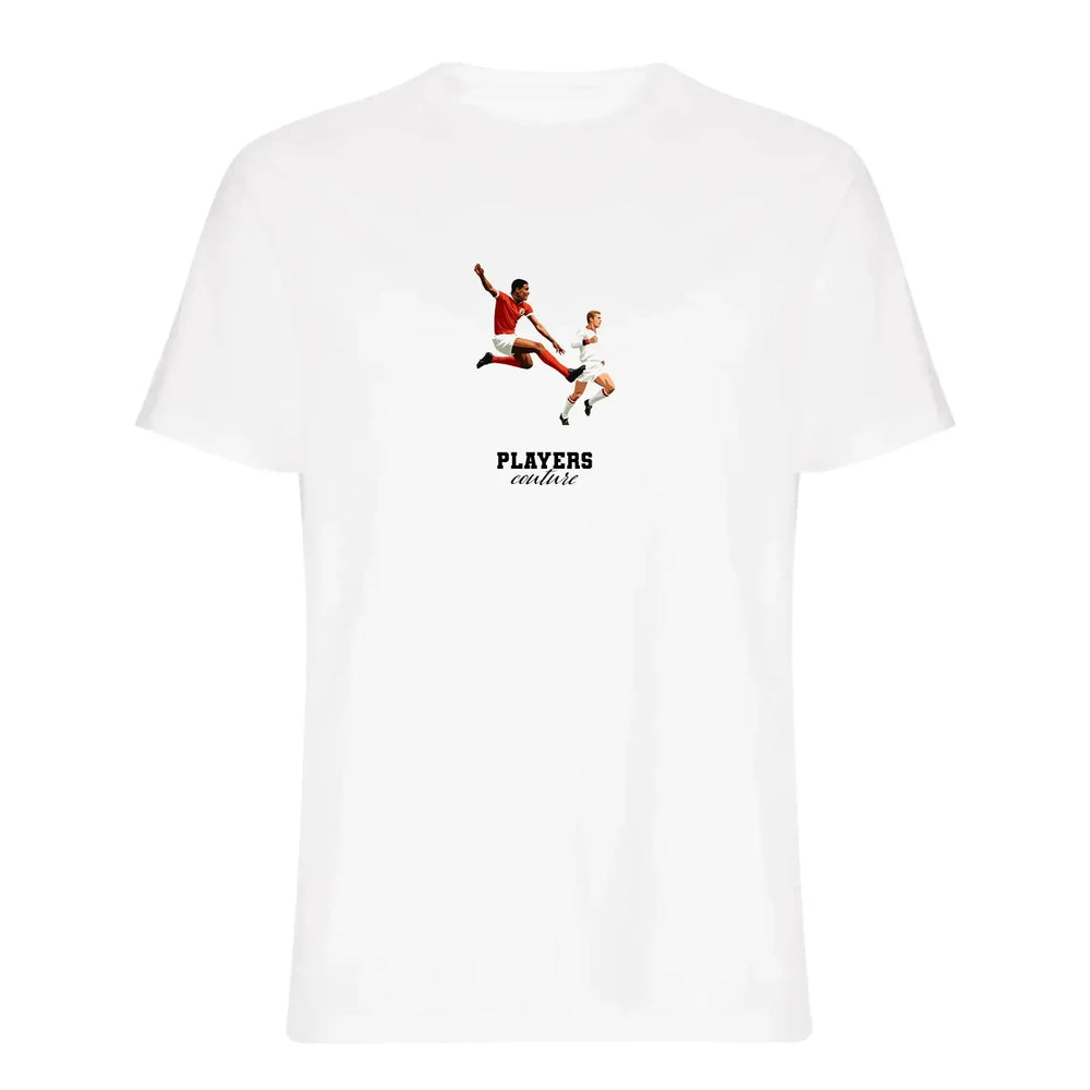 Eusebio Icon t-shirt – white men's t-shirt with black Eusebio Icon letters and Players Couture logo on the chest