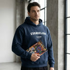 Evangelion hoodie – navy men's hoodie with white Evangelion letters and Players Couture logo on the chest