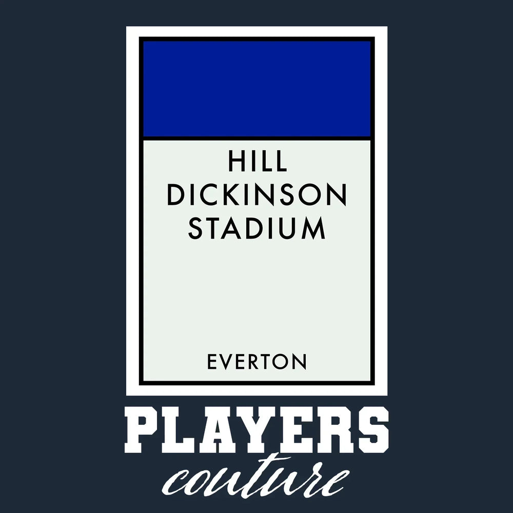 Everton New Monopoly Card t-shirt – navy men's t-shirt with white Everton New Monopoly Card letters and Players Couture logo