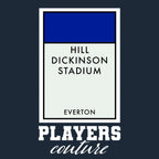 Everton New Monopoly Card t-shirt – navy men's t-shirt with white Everton New Monopoly Card letters and Players Couture logo