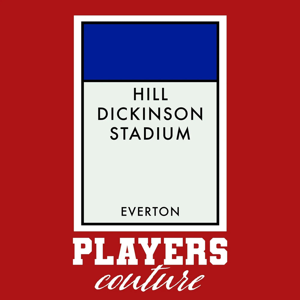 Everton New Monopoly Card t-shirt – red men's t-shirt with white Everton New Monopoly Card letters and Players Couture logo
