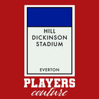 Everton New Monopoly Card t-shirt – red men's t-shirt with white Everton New Monopoly Card letters and Players Couture logo
