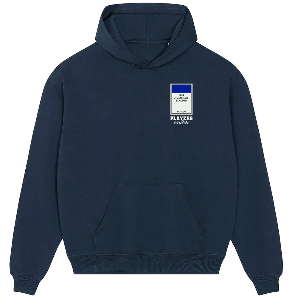 Everton New Monopoly Card hoodie – black men's hoodie with white Everton New Monopoly Card letters and Players Couture logo