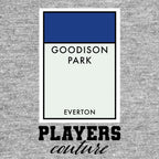 Everton Monopoly Card t-shirt – grey men's t-shirt with black Everton Monopoly Card letters and Players Couture logo on the