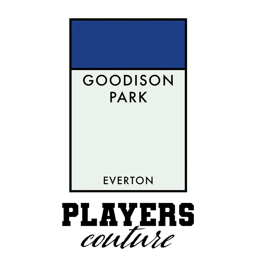 Everton t-shirt – white men's t-shirt with black Everton letters and Players Couture logo on the chest