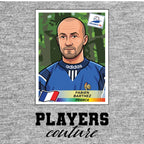 Fabien Barthez World Cup Sticker Men's T-Shirt – grey close-up detail shot of the Fabien Barthez World Cup Players Couture