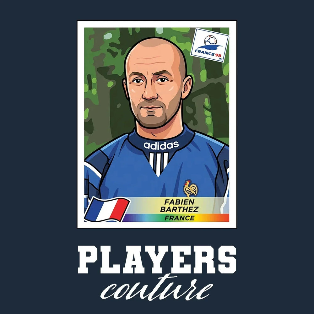 Fabien Barthez World Cup Sticker Men's Hoodie – fabien barthez navy Players Couture design