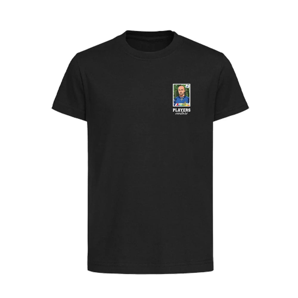 Fabien Barthez World Cup Sticker Kids T-Shirt – fabien barthez sticker kids black tshirt Players Couture design