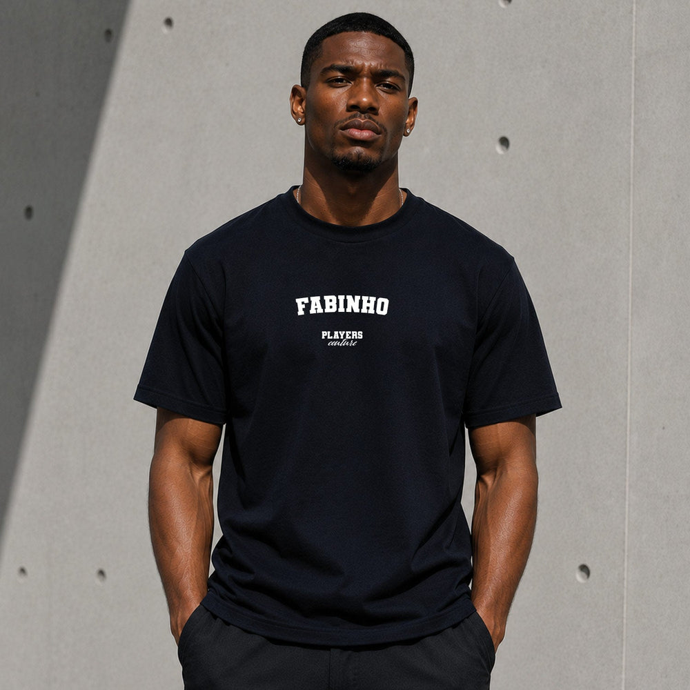 Fabinho Men's T-Shirt — lifestyle photo, Navy t-shirt