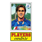 Fabio Cannavaro World Cup Sticker Men's T-Shirt – close-up detail shot of the Fabio Cannavaro Players Couture logo design