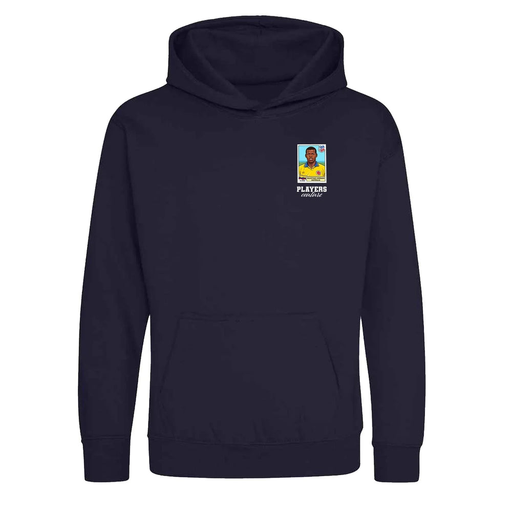 Faustino Asprilla World Cup Sticker Kids Hoodie – faustino asprilla sticker kids navy hoodie Players Couture design