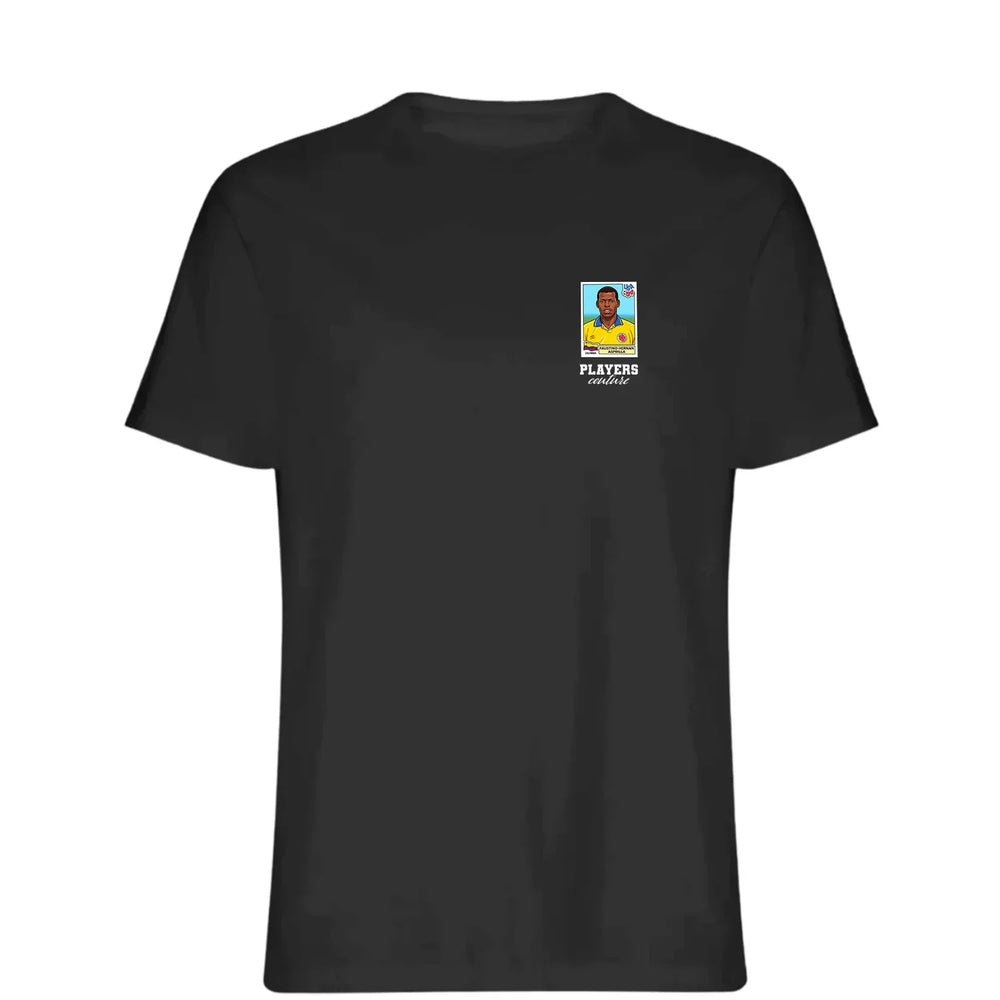 Faustino Asprilla World Cup t-shirt – black men's t-shirt featuring the Faustino Asprilla World Cup Players Couture logo