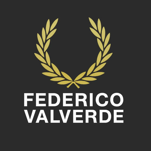 Federico Valverde Logo Men's Hoodie – black close-up detail shot of the Federico Valverde Players Couture logo design