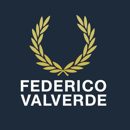 Federico Valverde Logo Men's Hoodie – navy close-up detail shot of the Federico Valverde Players Couture logo design