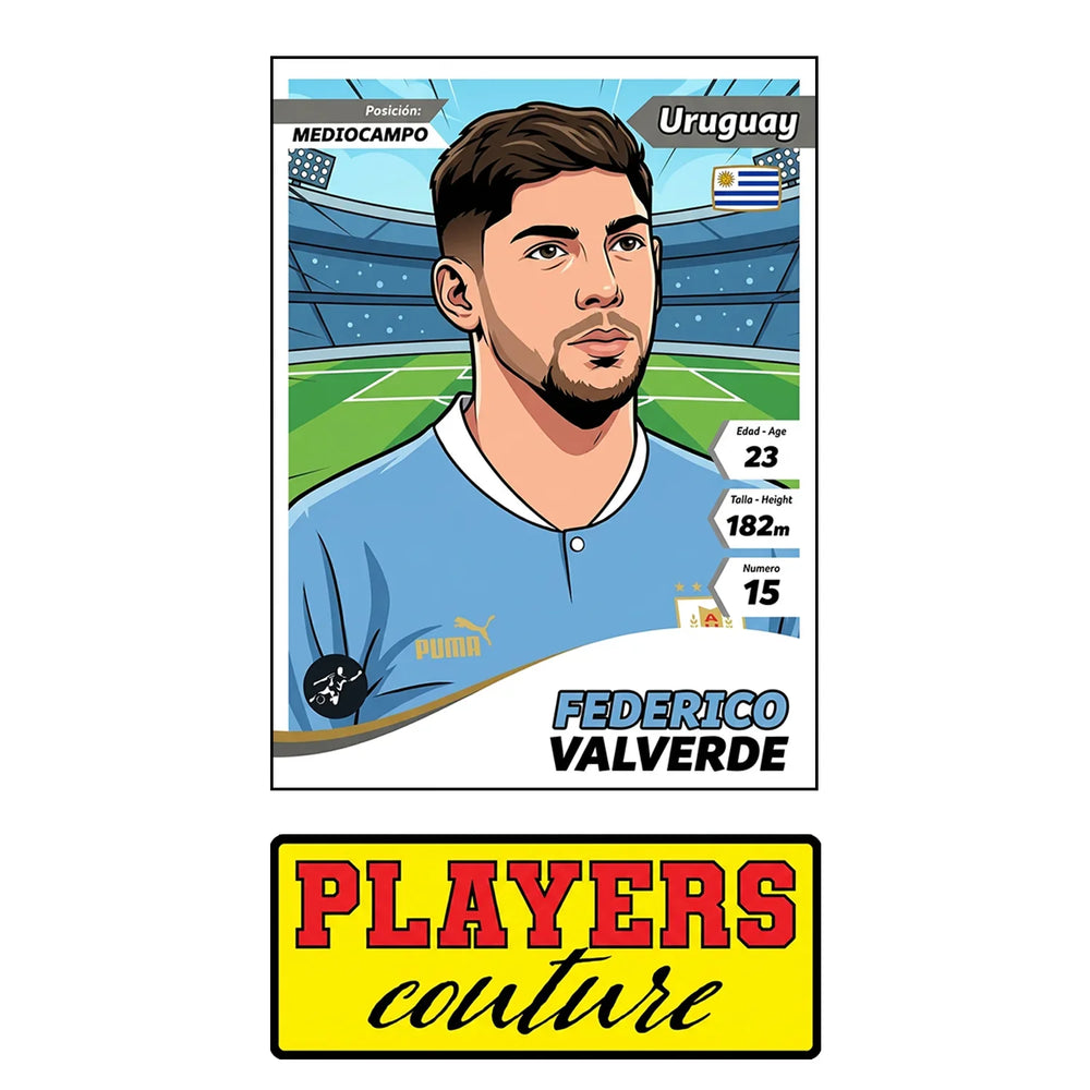 Federico Valverde World Cup Sticker Men's T-Shirt – close-up detail shot of the Federico Valverde World Cup Players Couture