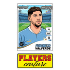 Federico Valverde World Cup Sticker Men's T-Shirt – close-up detail shot of the Federico Valverde World Cup Players Couture