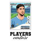 Federico Valverde World Cup Sticker Men's T-Shirt – white close-up detail shot of the Federico Valverde Players Couture logo