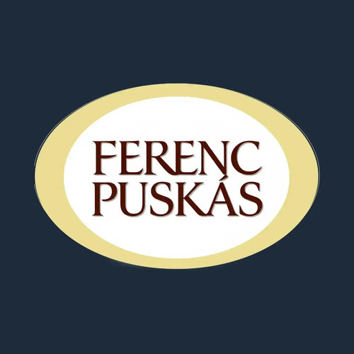 Ferenc Puskas Logo Men's Hoodie – navy close-up detail shot of the Ferenc Puskas Players Couture logo design