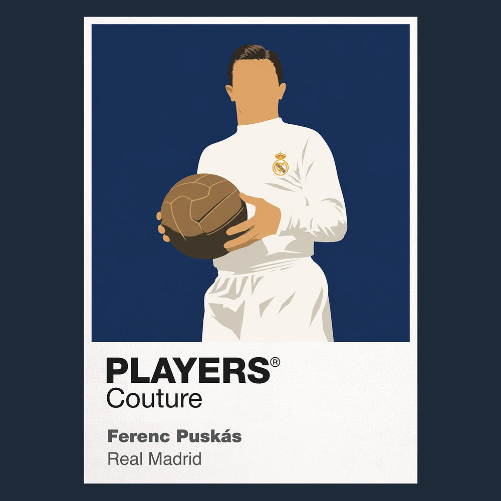 Ferenc Puskas Real Madrid Icon Frame Men's Hoodie — Navy Artwork