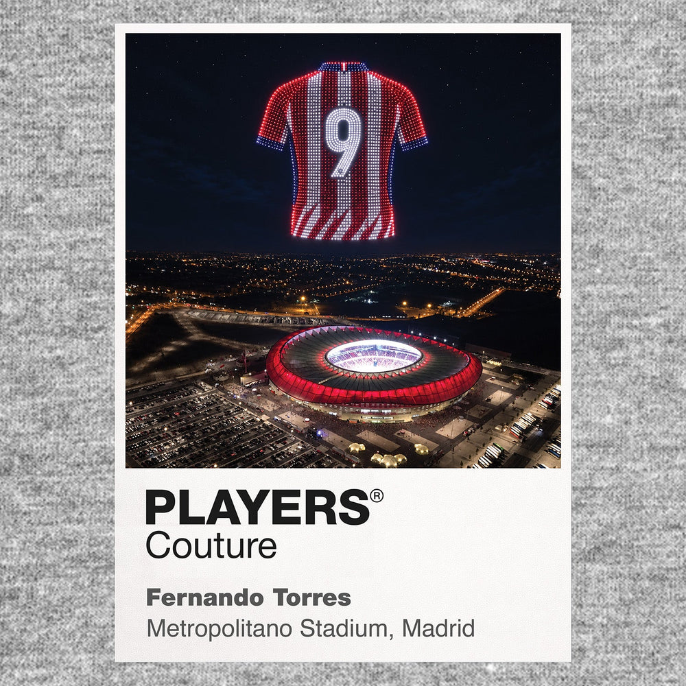 Fernando Torres Atlético Madrid number 9 Icons in Lights Frame artwork in grey