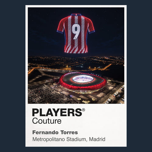 Fernando Torres Atlético Madrid number 9 Icons in Lights Frame artwork in navy
