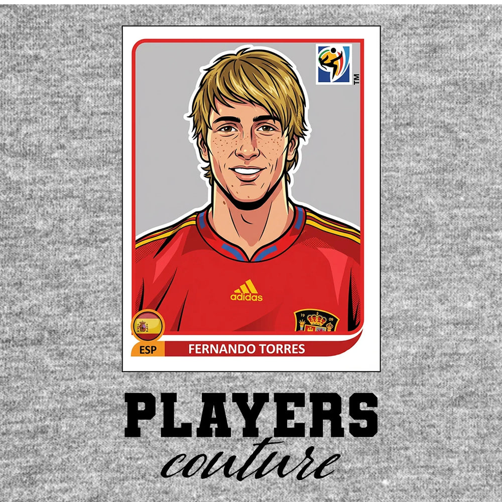 Fernando Torres World Cup Sticker Men's T-Shirt – grey close-up detail shot of the Fernando Torres World Cup Players Couture