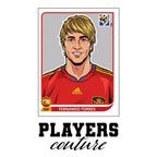 Fernando Torres World Cup Sticker Men's T-Shirt – white close-up detail shot of the Fernando Torres Players Couture logo