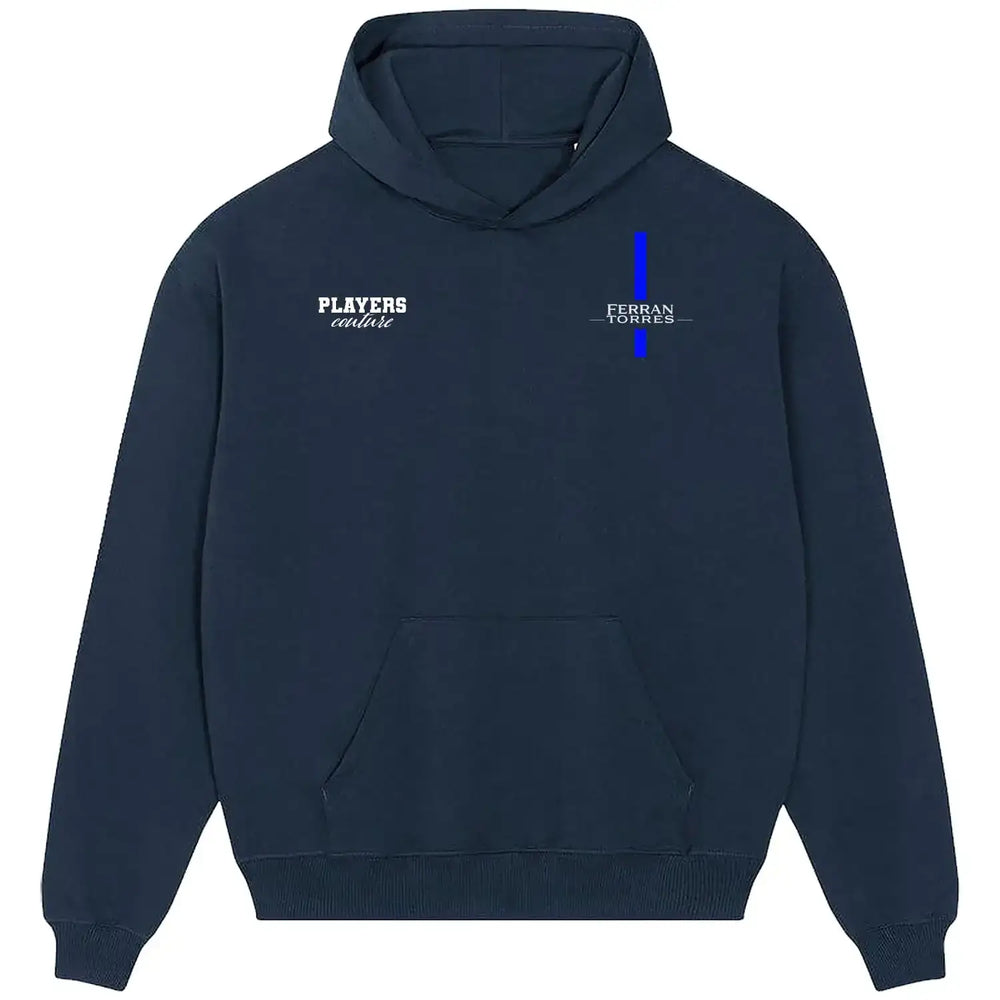Ferran Torres Logo Players Couture Men's Casual Hoodie - Navy / S | Barcelona, Fashion Collection, Football, Hoodies, Manchester City, Men's, Spain, Valencia, Volume 1