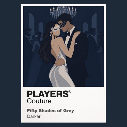 Fifty Shades of Grey Anastasia Steele and Christian Grey within the film's controlled grey-and-black luxury aesthetic Icon Frame artwork in navy