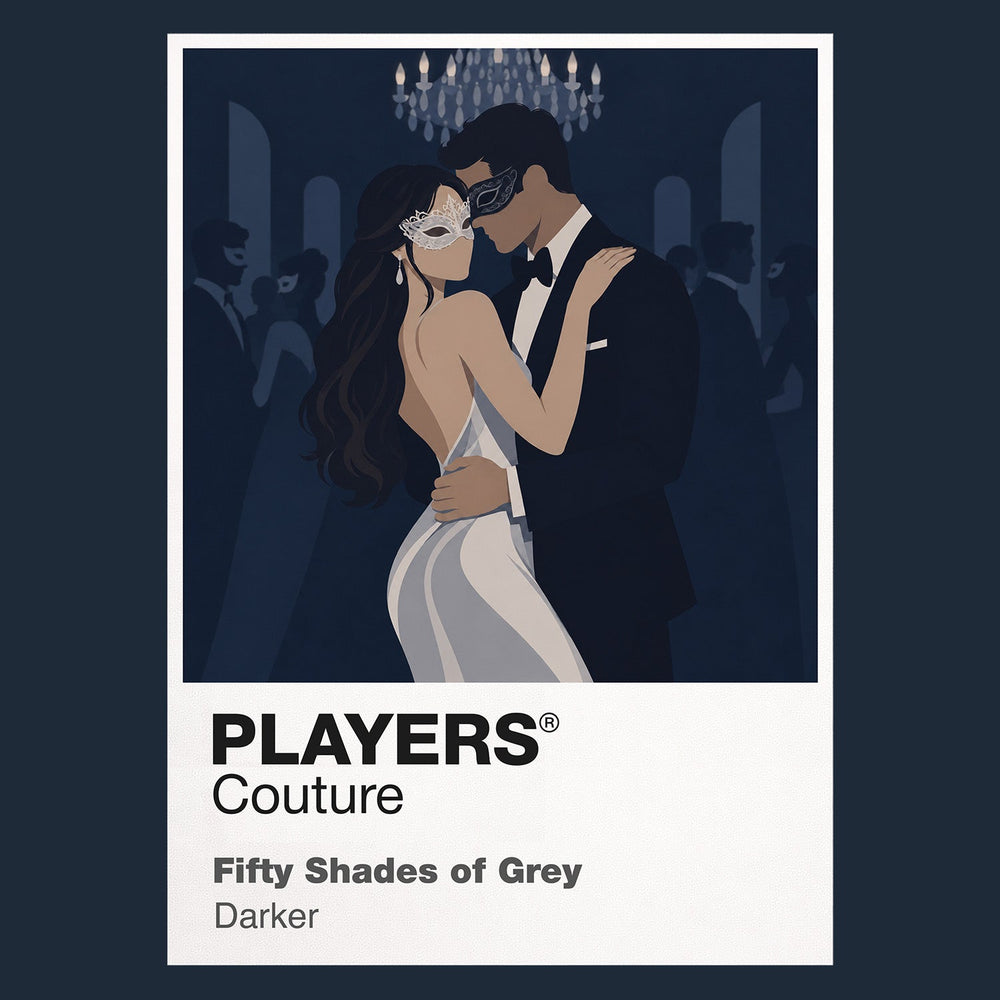 Fifty Shades of Grey Anastasia Steele and Christian Grey within the film's controlled grey-and-black luxury aesthetic Icon Frame artwork in navy