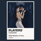 Fifty Shades of Grey Anastasia Steele and Christian Grey within the film's controlled grey-and-black luxury aesthetic Icon Frame artwork in navy