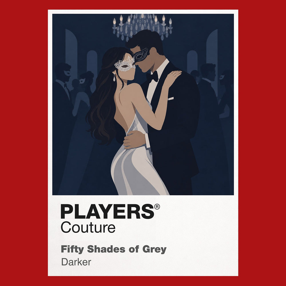 Fifty Shades of Grey Anastasia Steele and Christian Grey within the film's controlled grey-and-black luxury aesthetic Icon Frame artwork in red