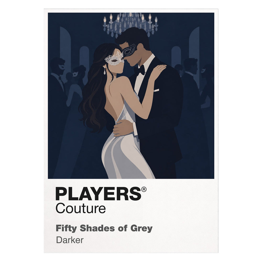 Fifty Shades of Grey Anastasia Steele and Christian Grey within the film's controlled grey-and-black luxury aesthetic Icon Frame artwork on white