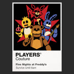 Five Nights at Freddy's Freddy Fazbear and the animatronic band beneath the fading neon of the abandoned pizzeria Icon Frame artwork in black