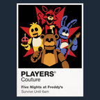 Five Nights at Freddy's Freddy Fazbear and the animatronic band beneath the fading neon of the abandoned pizzeria Icon Frame artwork in navy
