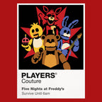 Five Nights at Freddy's Freddy Fazbear and the animatronic band beneath the fading neon of the abandoned pizzeria Icon Frame artwork in red