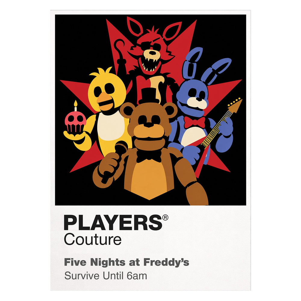 Five Nights at Freddy's Freddy Fazbear and the animatronic band beneath the fading neon of the abandoned pizzeria Icon Frame artwork on white