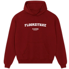 Floorzitake hoodie – red men's hoodie with white Floorzitake letters and Players Couture logo on the chest