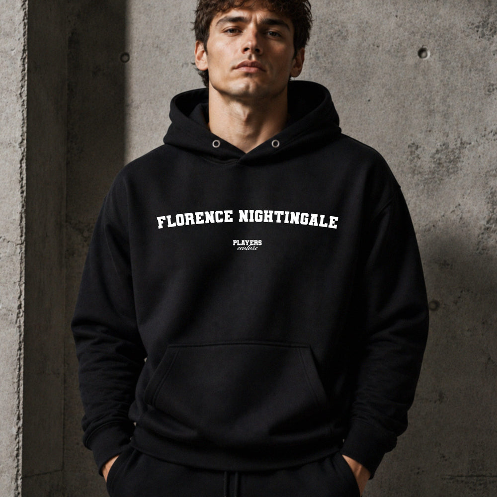 florence-nightingale name-print hoodie - black
