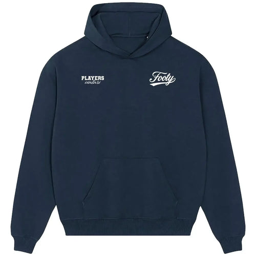 Footy hoodie – navy men's hoodie featuring the Footy Players Couture logo
