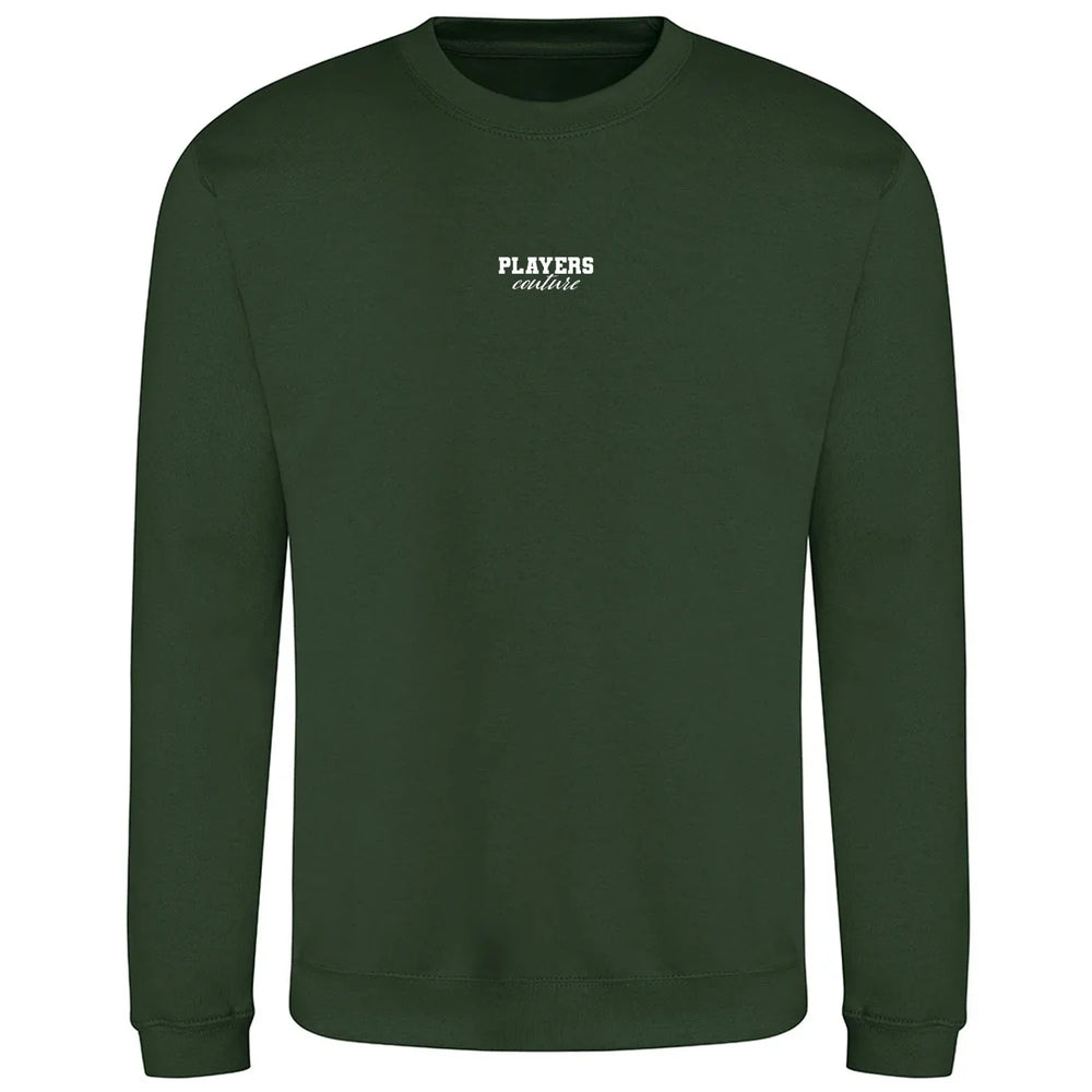 Essentials Collection hoodie – forest men's hoodie with white Essentials Collection letters and Players Couture logo on the